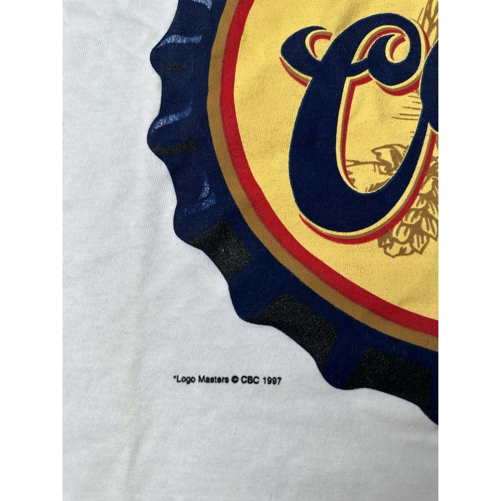 Mens T Shirt Coors Beer Logo Graphic White 1997 Bottle Cap, Size XL - Picture 3 of 7